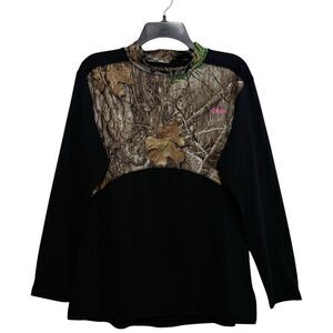 Habit Top Womens Size Large Brown Camouflage Pink Mock Neck Long Sleeve Hunting